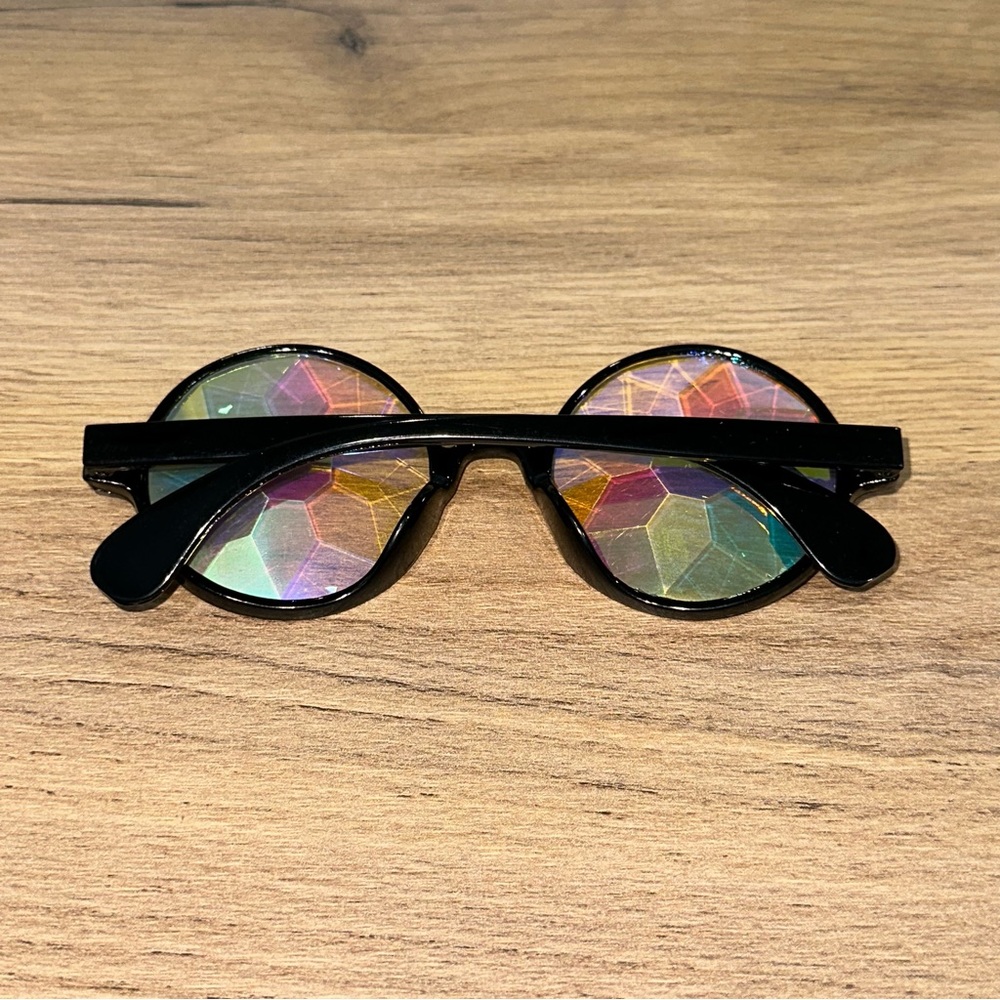 NWT black crystal kaleidoscopic refractive glasses rave PLUR festival - Picture 4 of 5